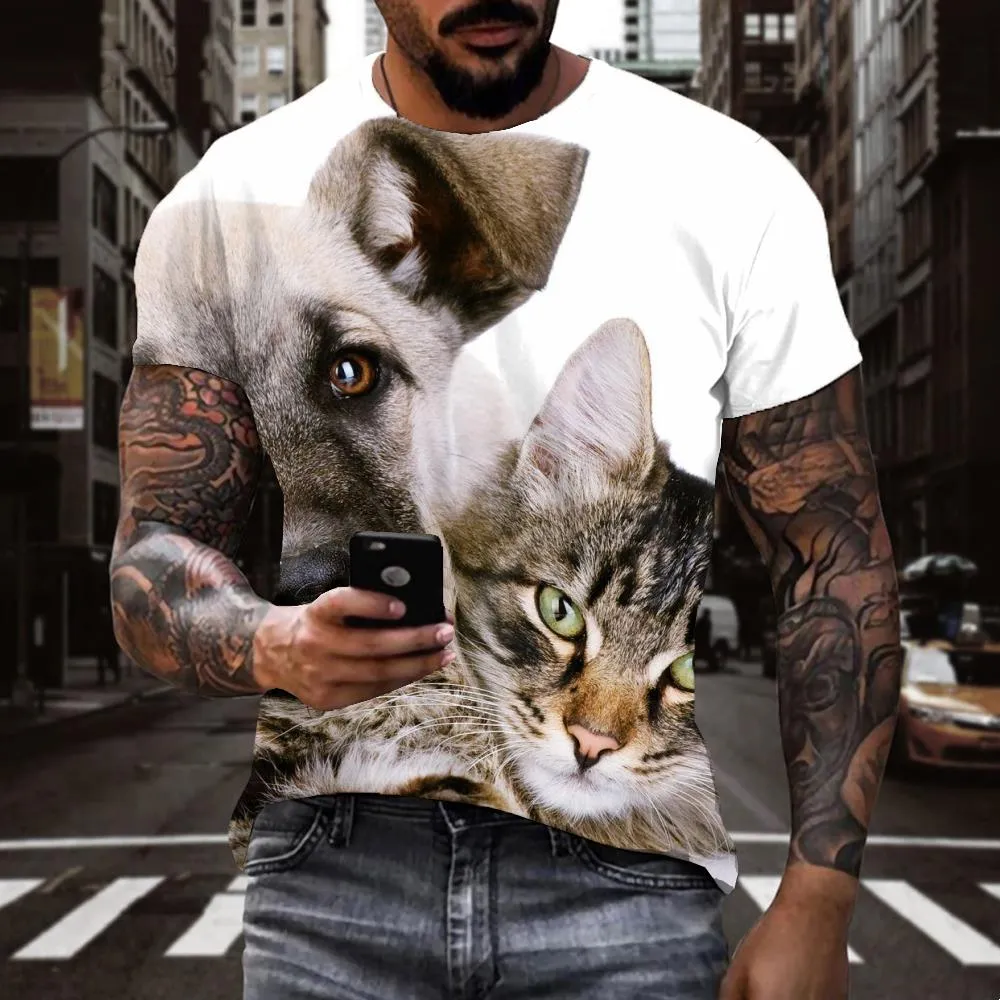 t shirt animalt shirt 3D docile petscat and dog art costume men Cool