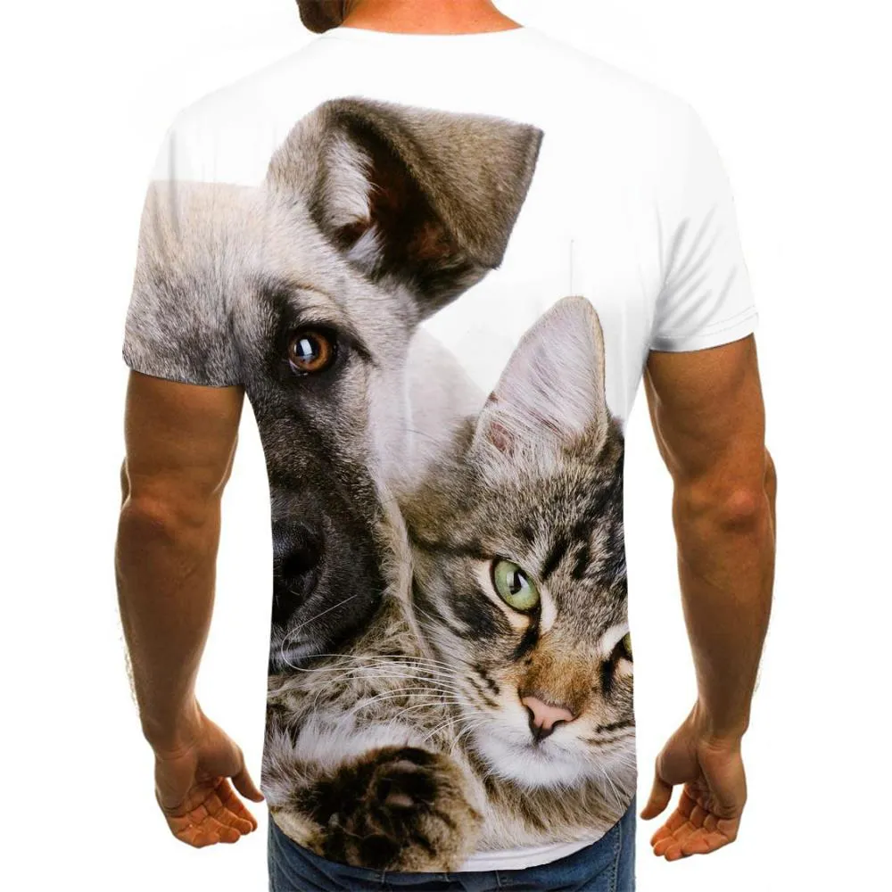 t shirt animalt shirt 3D docile petscat and dog art costume men Cool