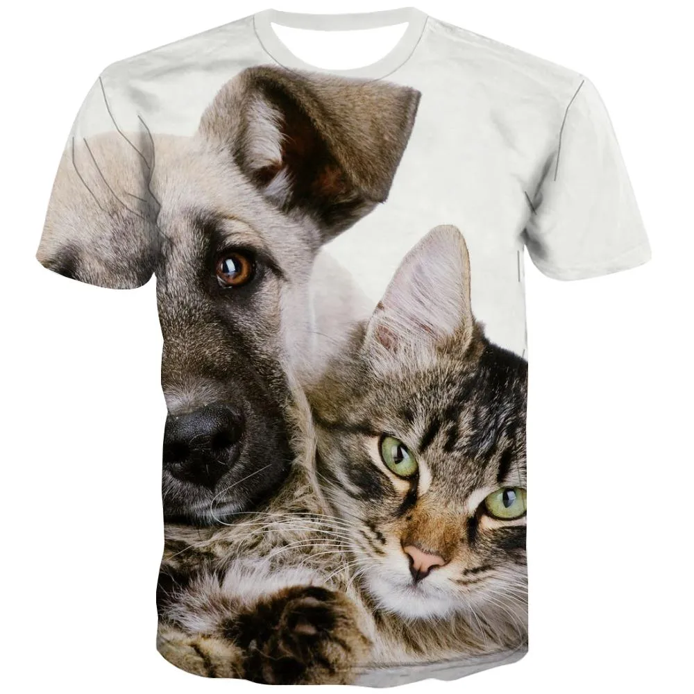 t shirt animalt shirt 3D docile petscat and dog art costume men Cool