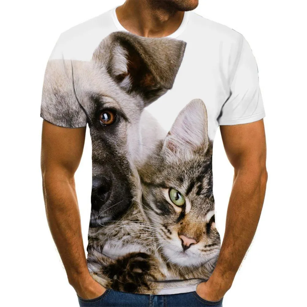 t shirt animalt shirt 3D docile petscat and dog art costume men Cool