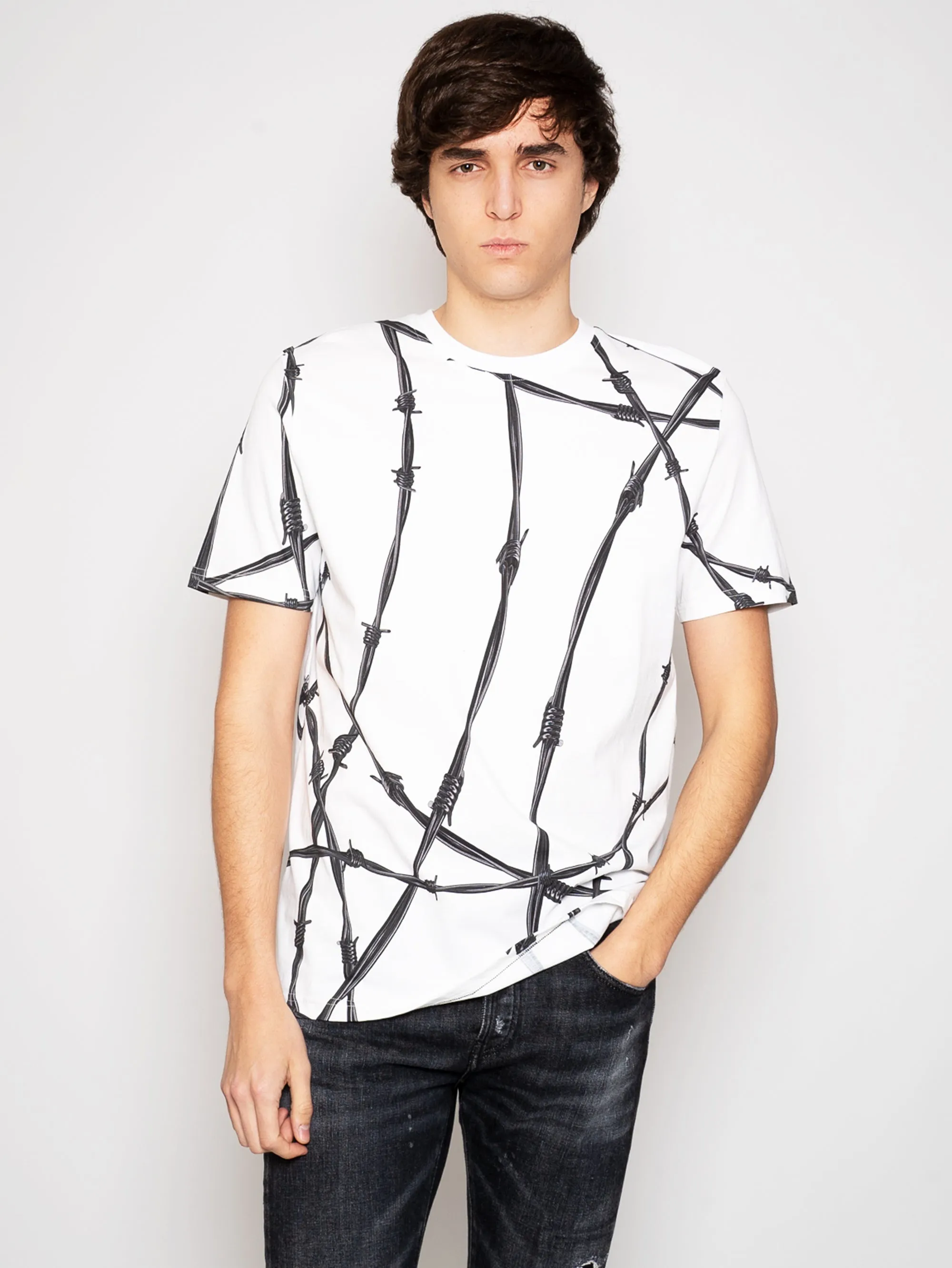 T-shirt con Stampa All Over Bianco/Nero