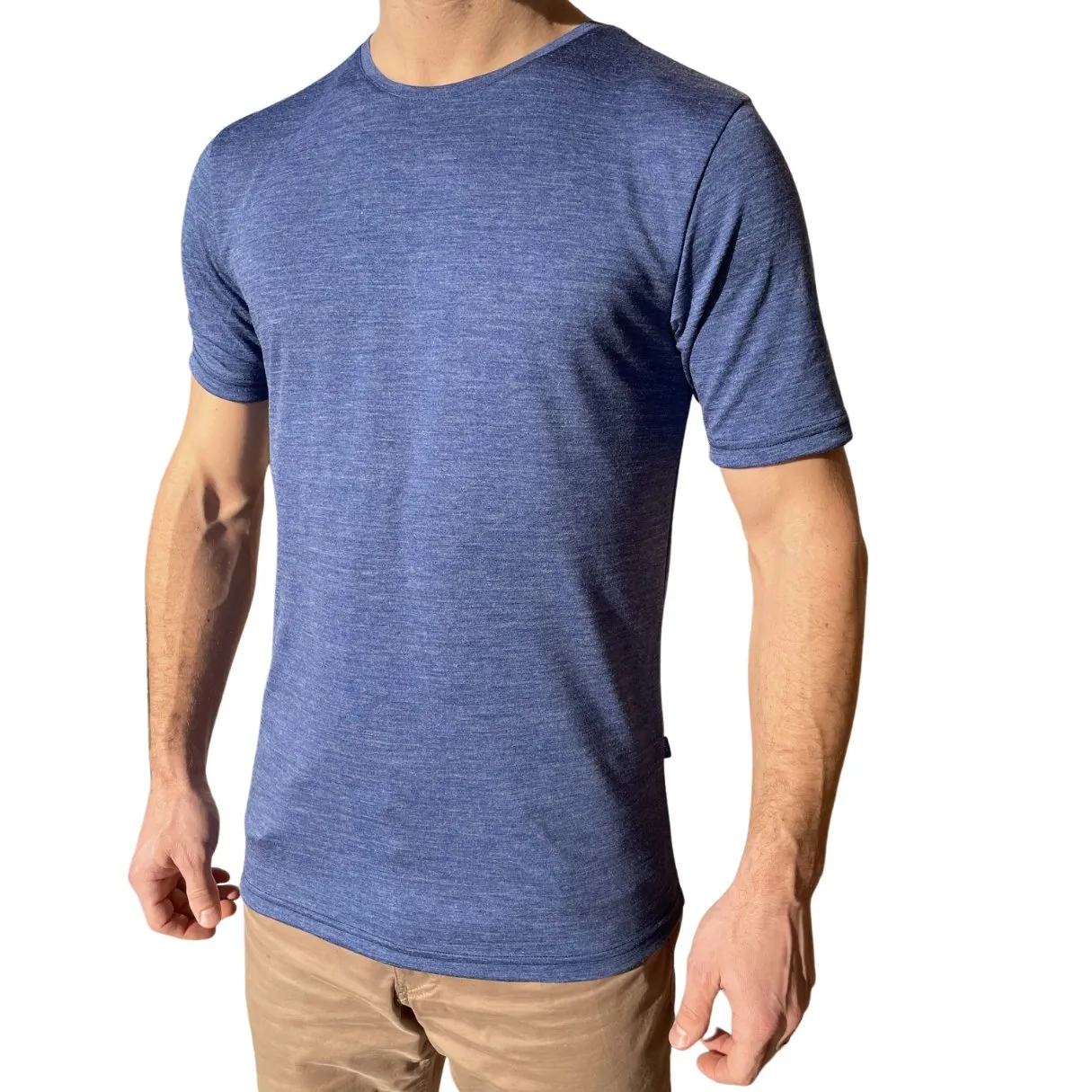 T-Shirt Herren royal blau, Merinowolle & Seide