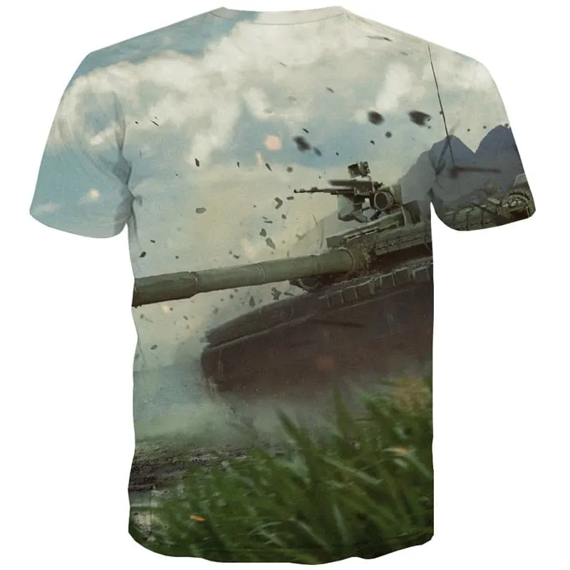 Tank T-shirt Men Military Tshirts Cool War T shirts Funny Flame T-shirts Graphic Sky Tshirt Anime