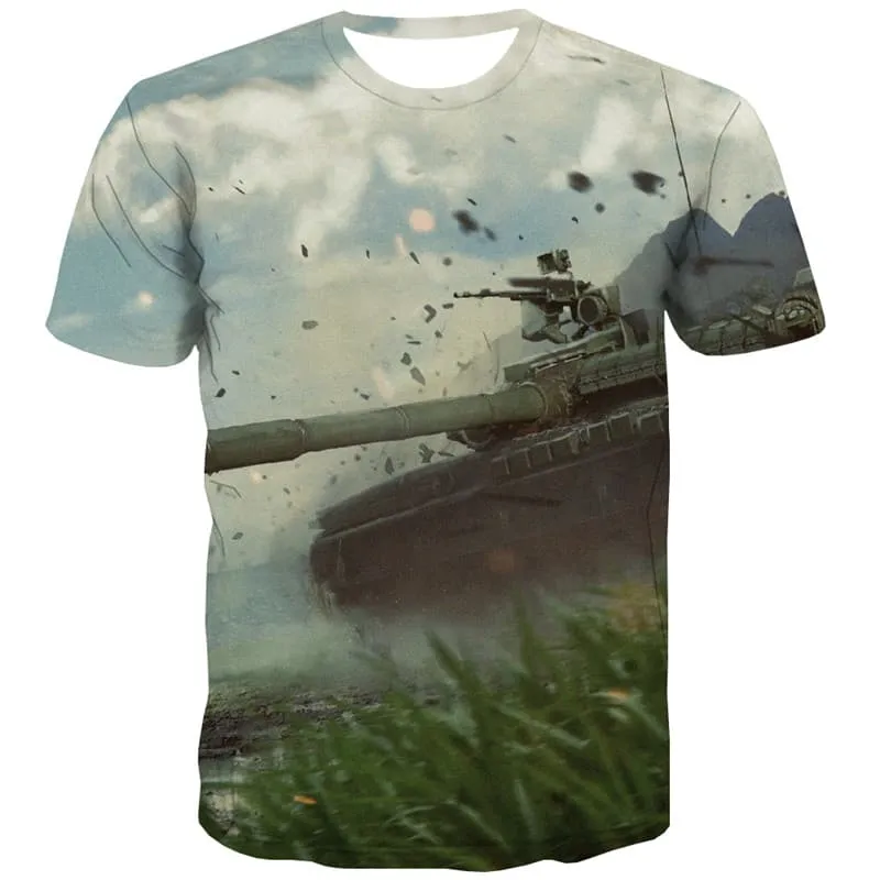 Tank T-shirt Men Military Tshirts Cool War T shirts Funny Flame T-shirts Graphic Sky Tshirt Anime