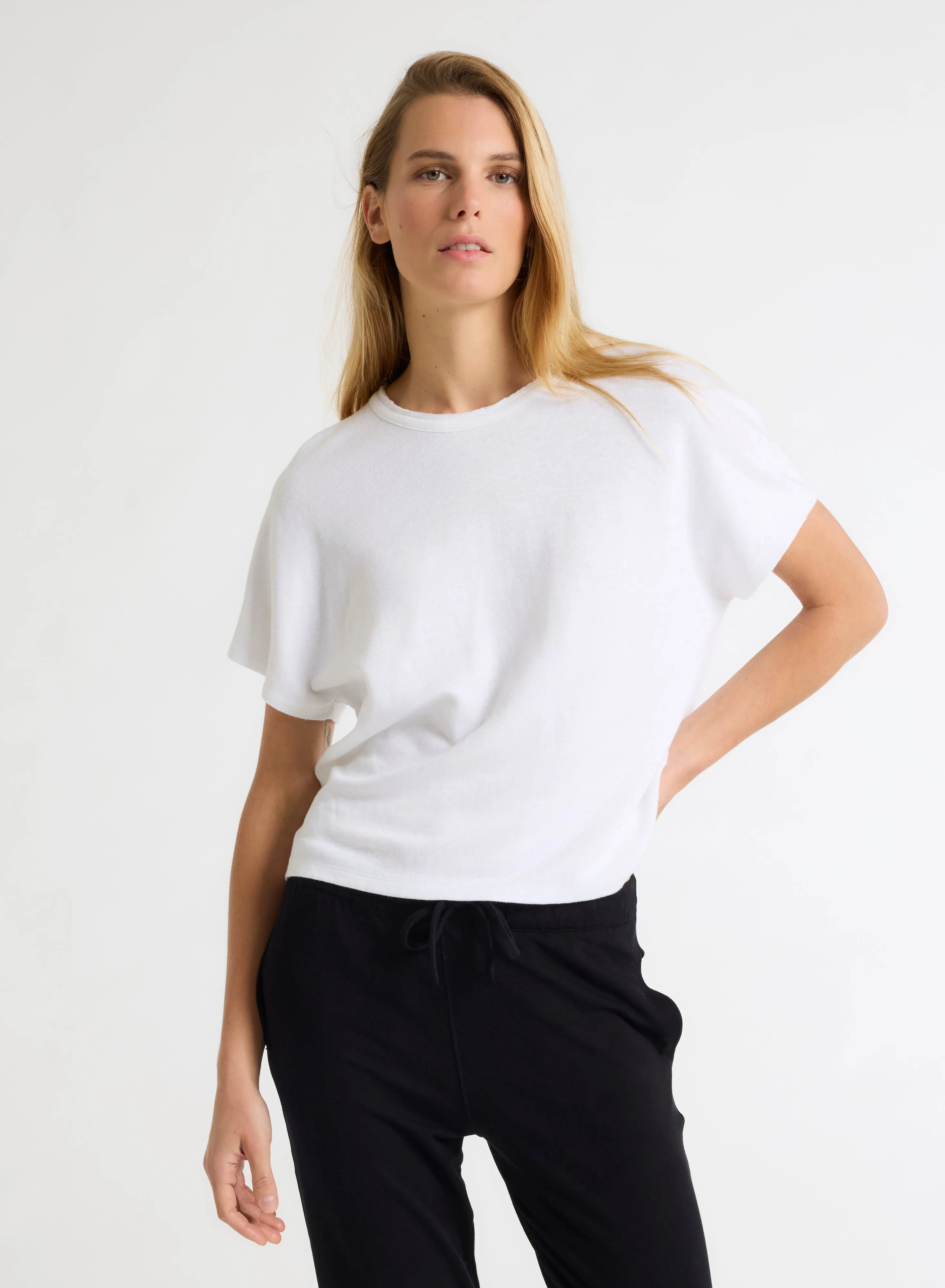 Tee shirt Blanc Manches Courtes Col Rond en Lin / Coton organique