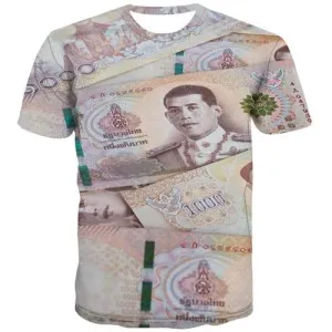 Thai Baht T shirts Men Thailand Tshirts Cool Money T-shirts Graphic Geometric Tshirts Novelty Abstract Tshirt Printed