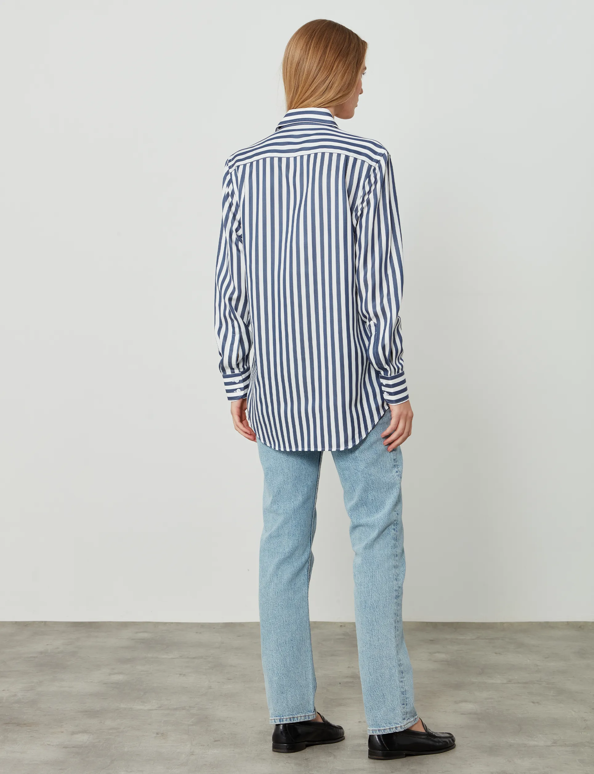 The Boyfriend: Tencel, Navy Blue Stripe