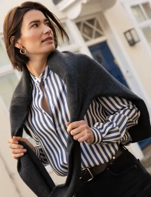 The Girlfriend Collarless: Tencel, Navy Blue Stripe