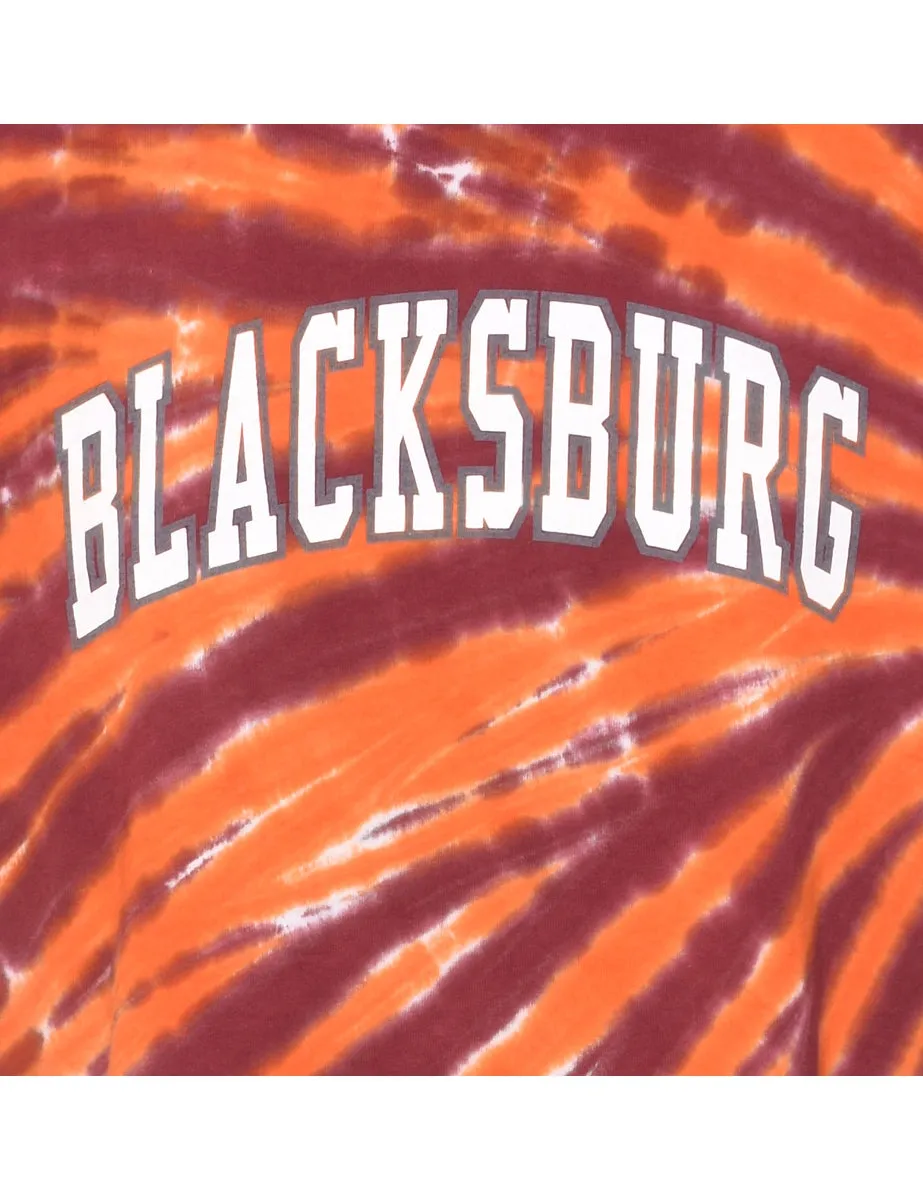 Tie Dye Blacksburg Maroon & Orange Printed T-shirt - L