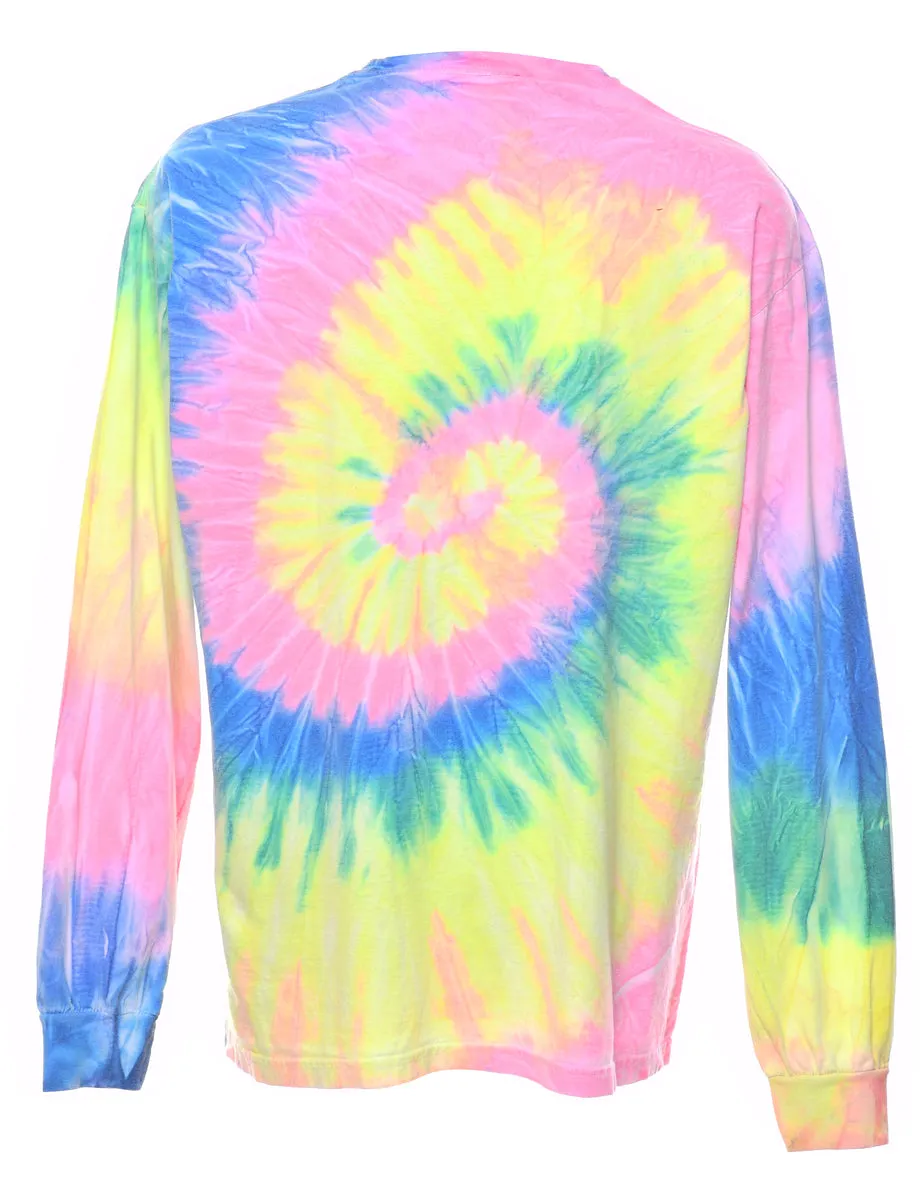 Tie Dye Design Multi-Colour Long Sleeve Black Hills Printed T-shirt - L