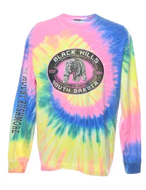 Tie Dye Design Multi-Colour Long Sleeve Black Hills Printed T-shirt - L