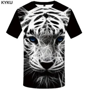 Tiger T shirt Men Black And White Tshirt Anime Animal Tshirts Print Space T shirts Funny Gothic T-shirt 3d Mens Fashion Graphic