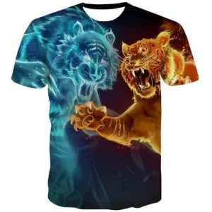 Tiger T shirts Men Flame Tshirts Cool Animal Shirt Print War Tshirts Casual Yin Yang Tshirt Printed Short Sleeve Fashion Men