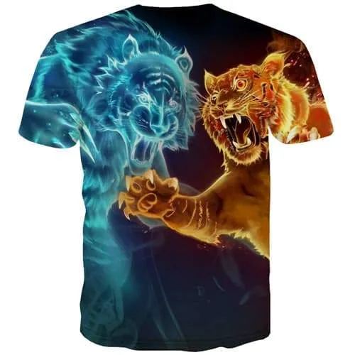 Tiger T shirts Men Flame Tshirts Cool Animal Shirt Print War Tshirts Casual Yin Yang Tshirt Printed Short Sleeve Fashion Men