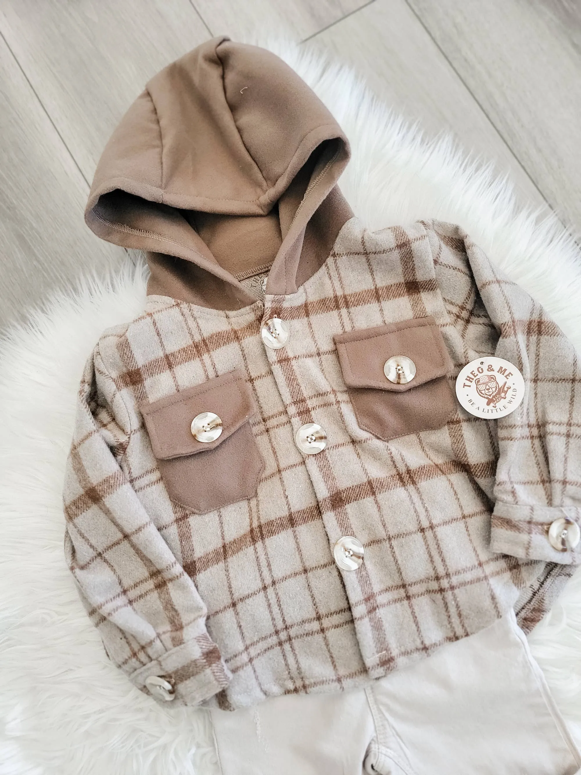 Toddlers Grey/Tan & Brown Plaid Hooded Shaket/Jacket