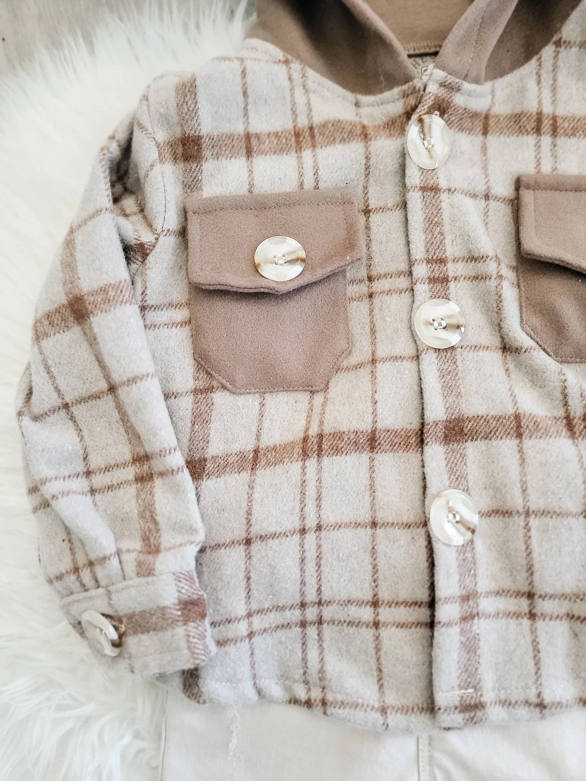 Toddlers Grey/Tan & Brown Plaid Hooded Shaket/Jacket