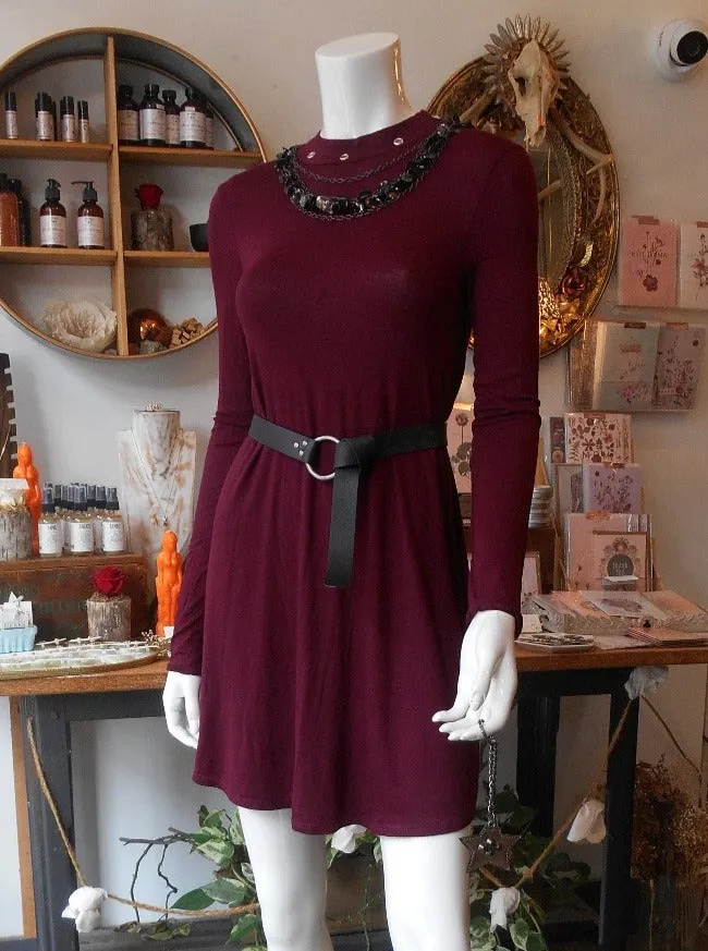 Tough Luv Long Sleeve Swing Dress Burgundy