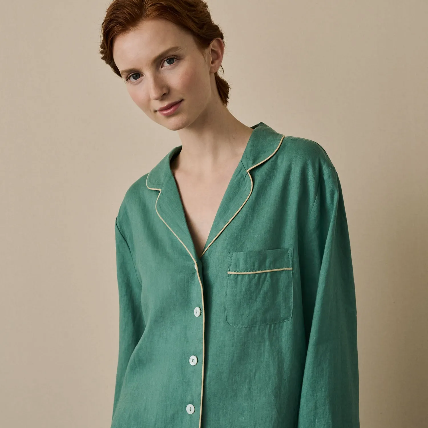 Tranquil Green Linen Women's Pyjama Shirt