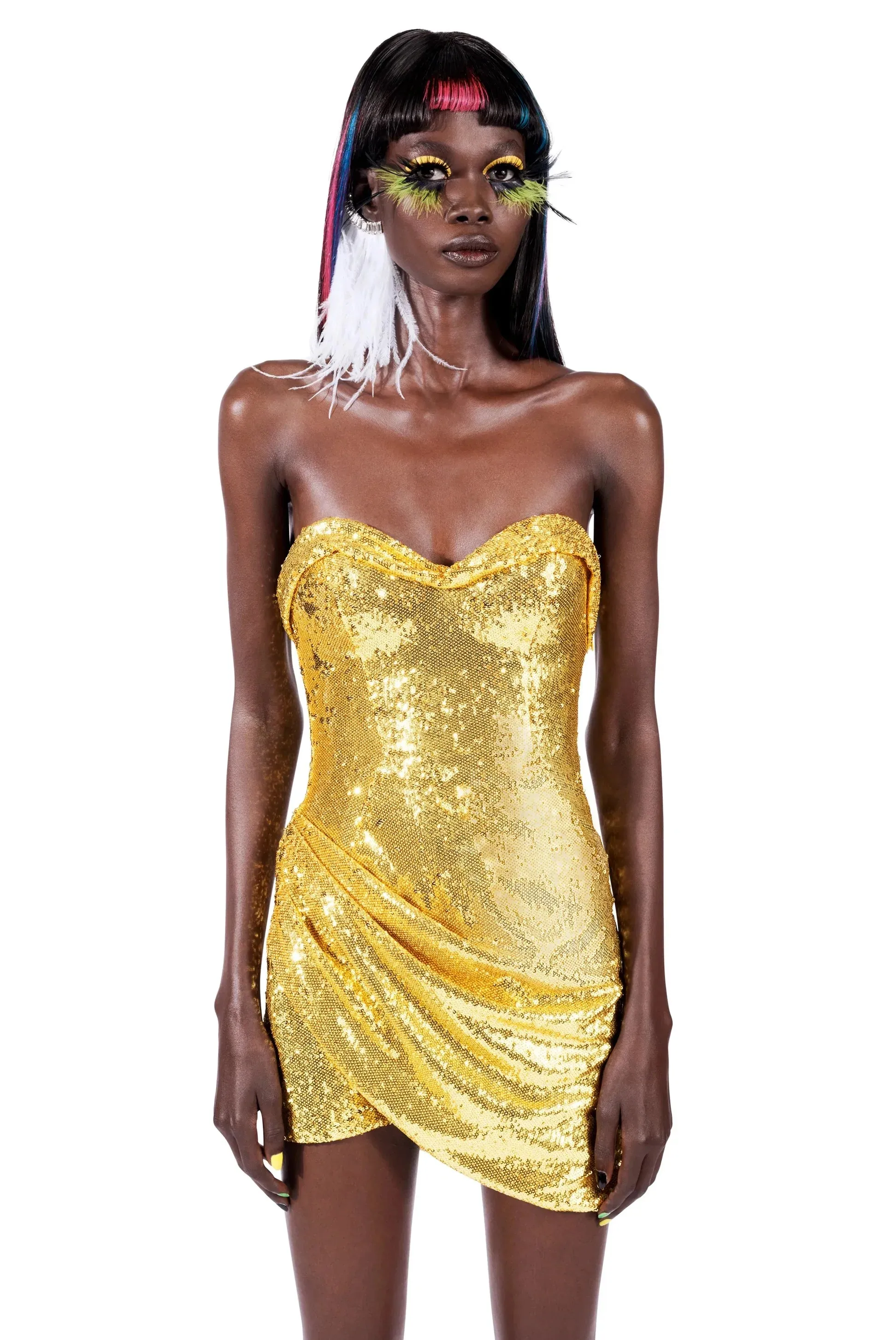 Trend4us Women's Glittering Gold Sequin Draped Mini Dress