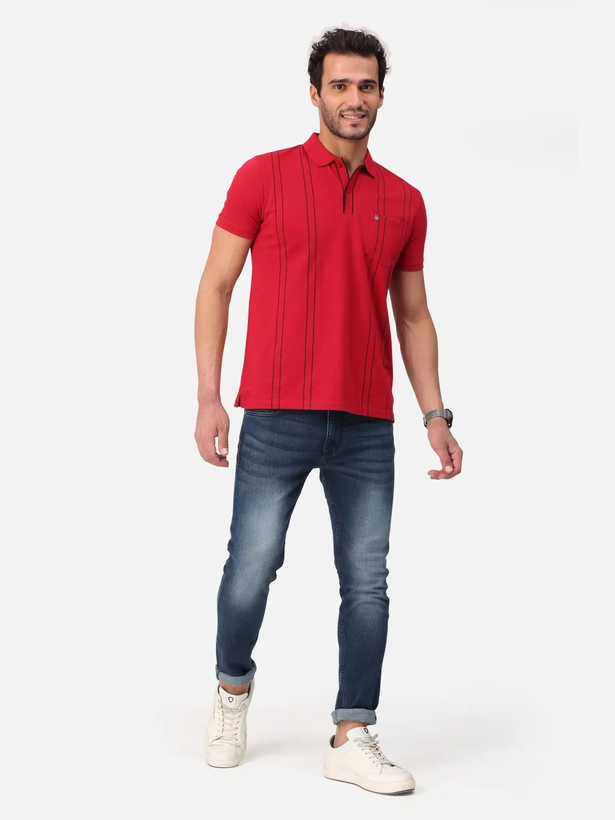 Trendy Striped Printed Half Sleeve Polo T-Shirt for Men's