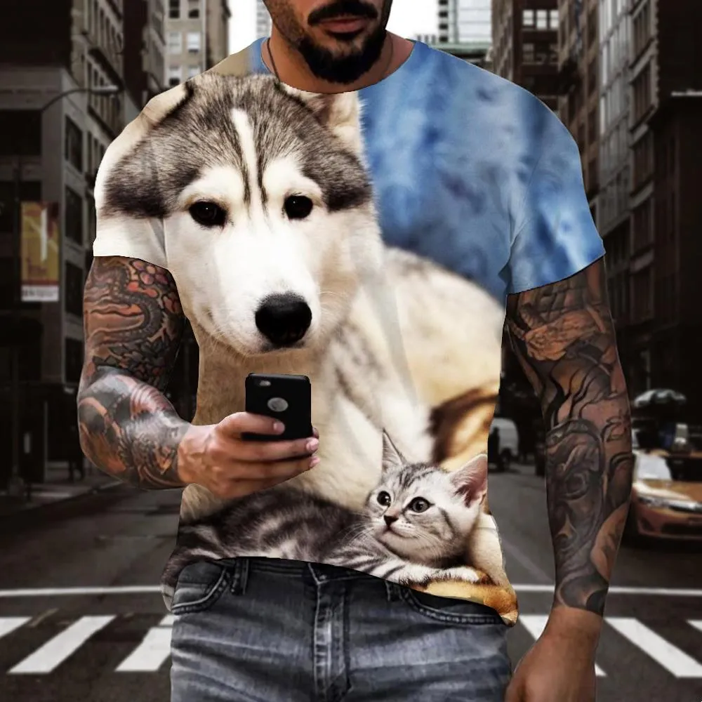 tshirt animaltee top docile petsart costume men cat and dog Cool