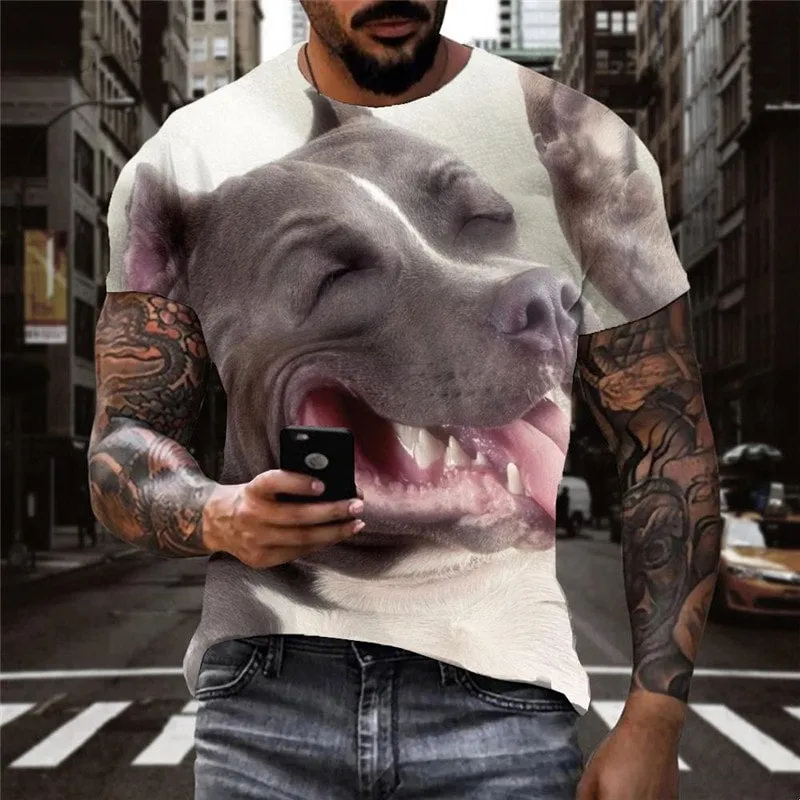 tshirt Funny dog Puppy Cute animal Novelty 3D shirt Casual male big Smart dogs art costume