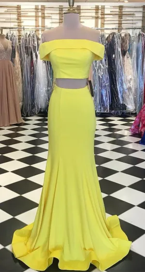 Two Piece Fitted Yellow Prom Dress