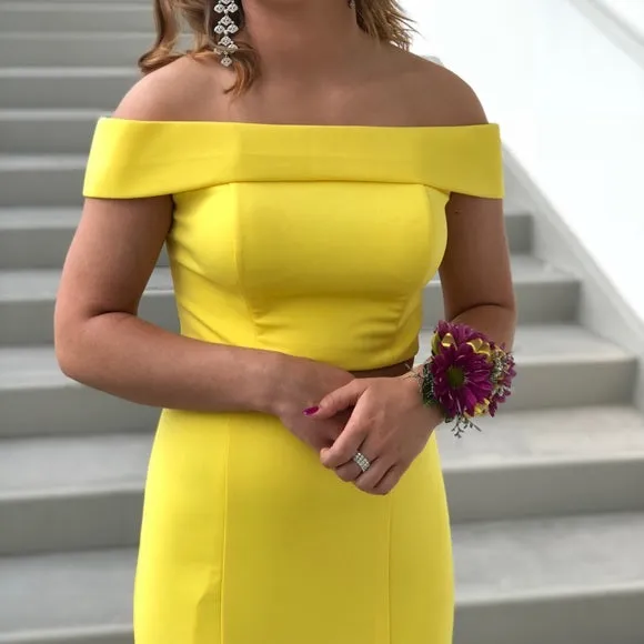 Two Piece Fitted Yellow Prom Dress