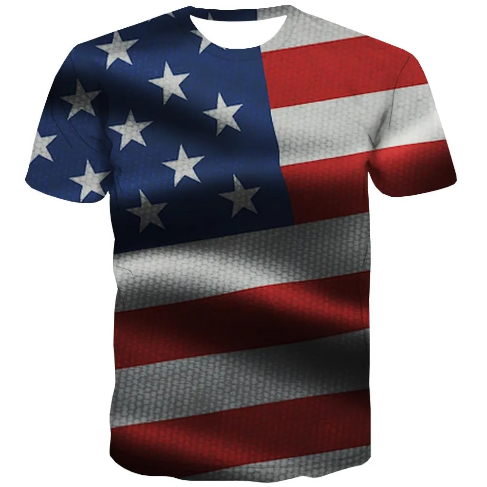 USA T-shirt Men Flag Tshirts Casual Statue Shirt Print Country Tshirts Cool