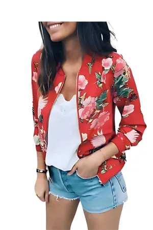 Varsity Jacket Women Floral Red