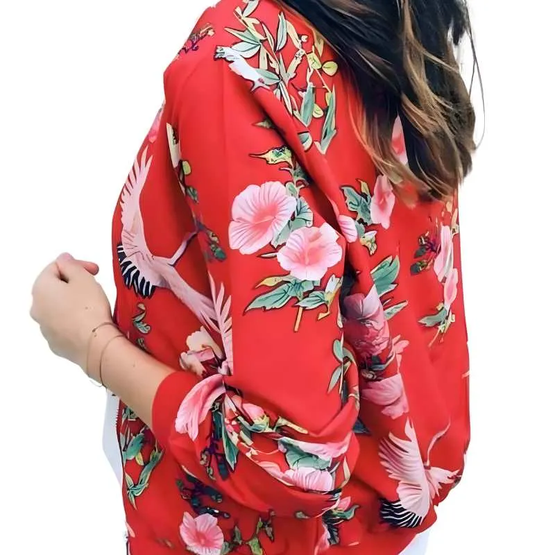 Varsity Jacket Women Floral Red