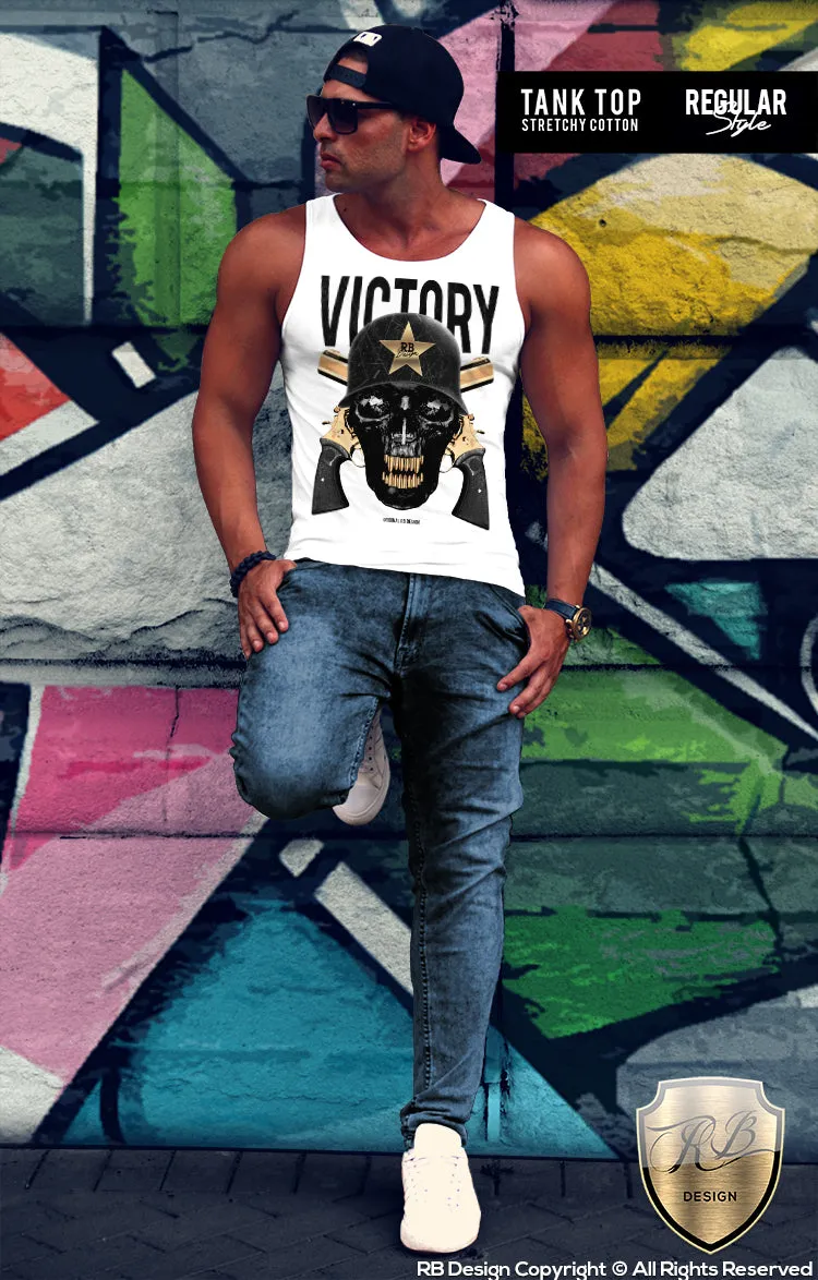 Victory Skull Men's T-shirt Army Warrior Soldier Bullet RB Design Tank Top MD593