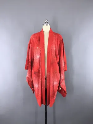 Vintage 1930s Vintage Silk Kimono Jacket / Silk Haori Kimono Cardigan / Bright Red