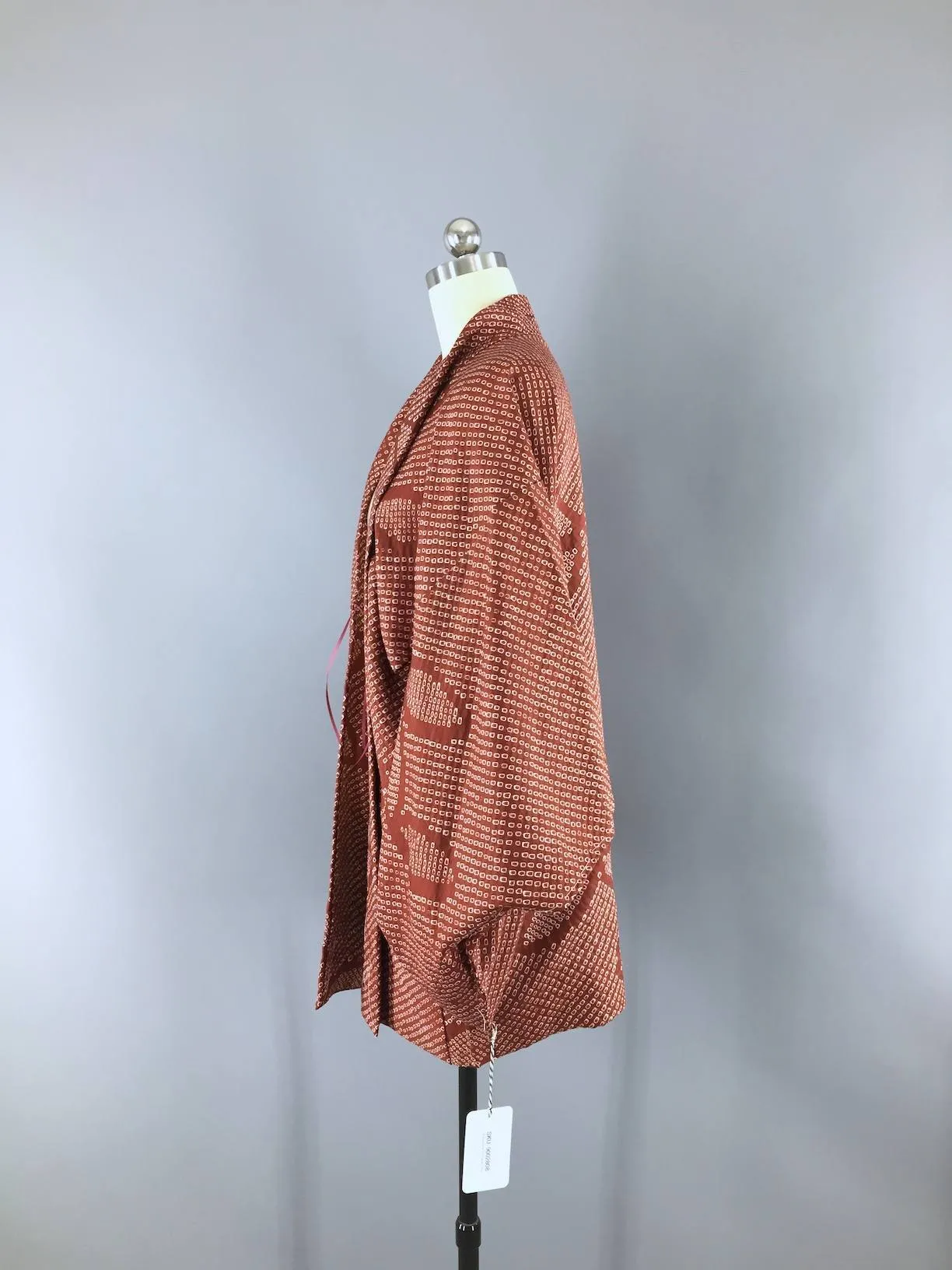 Vintage 1950s Silk Kimono Jacket Cardigan / Brown Shibori