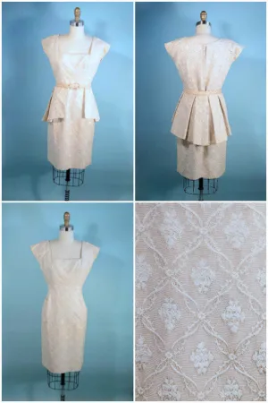 Vintage 50s Fitted Wiggle Dress   Removable Peplum, SZ M