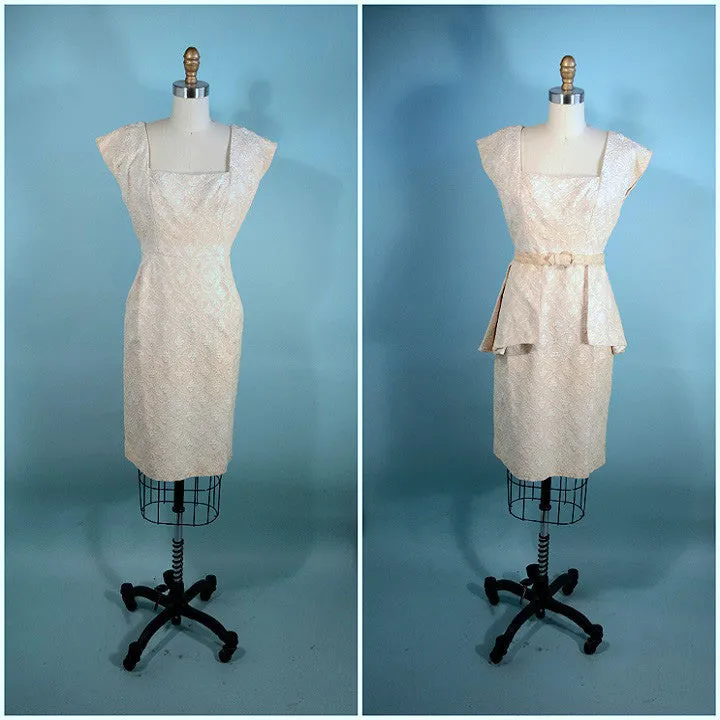 Vintage 50s Fitted Wiggle Dress   Removable Peplum, SZ M