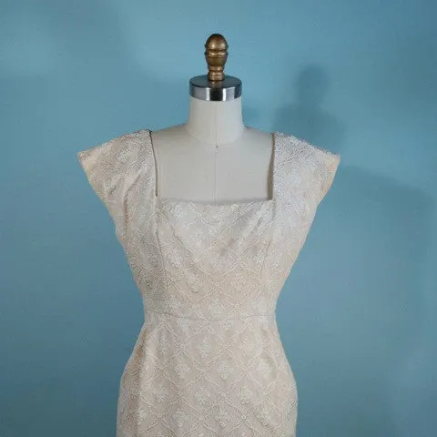 Vintage 50s Fitted Wiggle Dress   Removable Peplum, SZ M