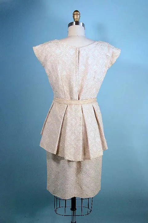 Vintage 50s Fitted Wiggle Dress   Removable Peplum, SZ M