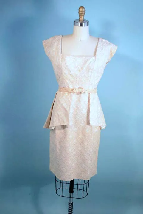 Vintage 50s Fitted Wiggle Dress   Removable Peplum, SZ M