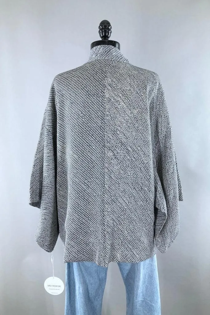 Vintage Blue Grey Shibori Silk Kimono Cardigan