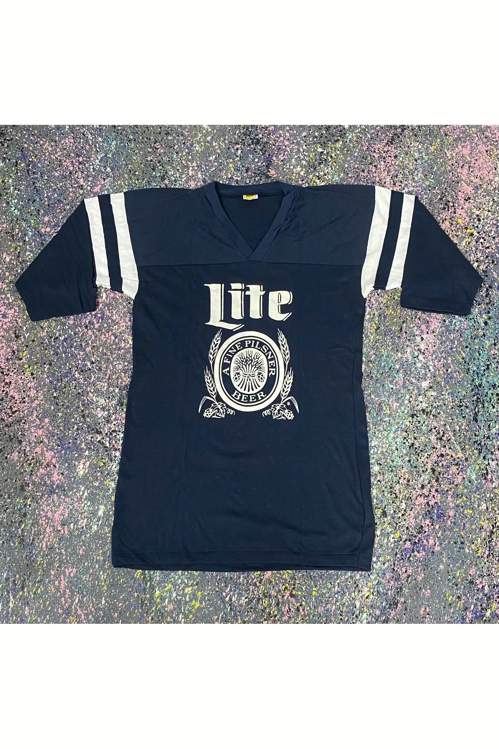 Vintage Deadstock 80s Velva Sheen Miller Lite 3/4 Sleeve Tee- M