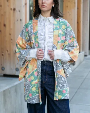 Vintage Haori Jacket, Full Shibori, Abstract Mixed Floral Prints