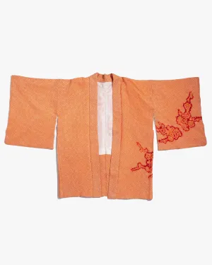 Vintage Haori Jacket, Full Shibori, Orange with Red Floral