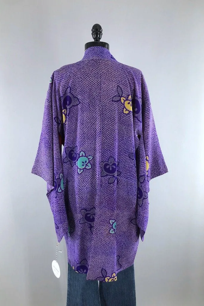 Vintage Purple Shibori Silk Kimono Cardigan