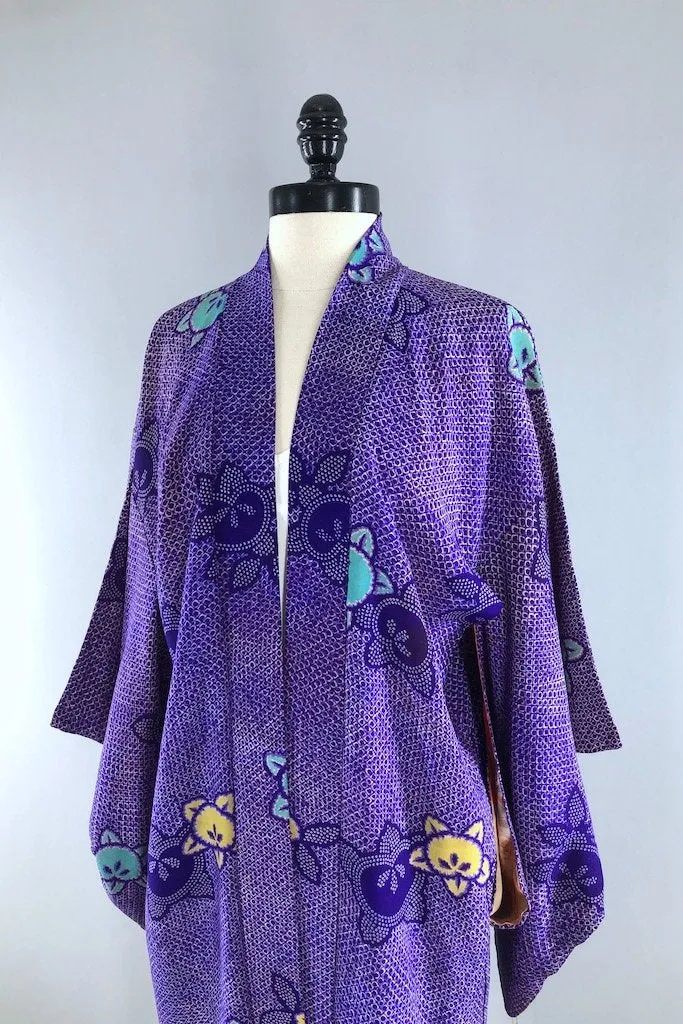 Vintage Purple Shibori Silk Kimono Cardigan