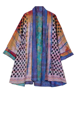 VINTAGE SILK GEORGETTE KANTHA KIMONO LONG JACKET - sg2005-0003a -