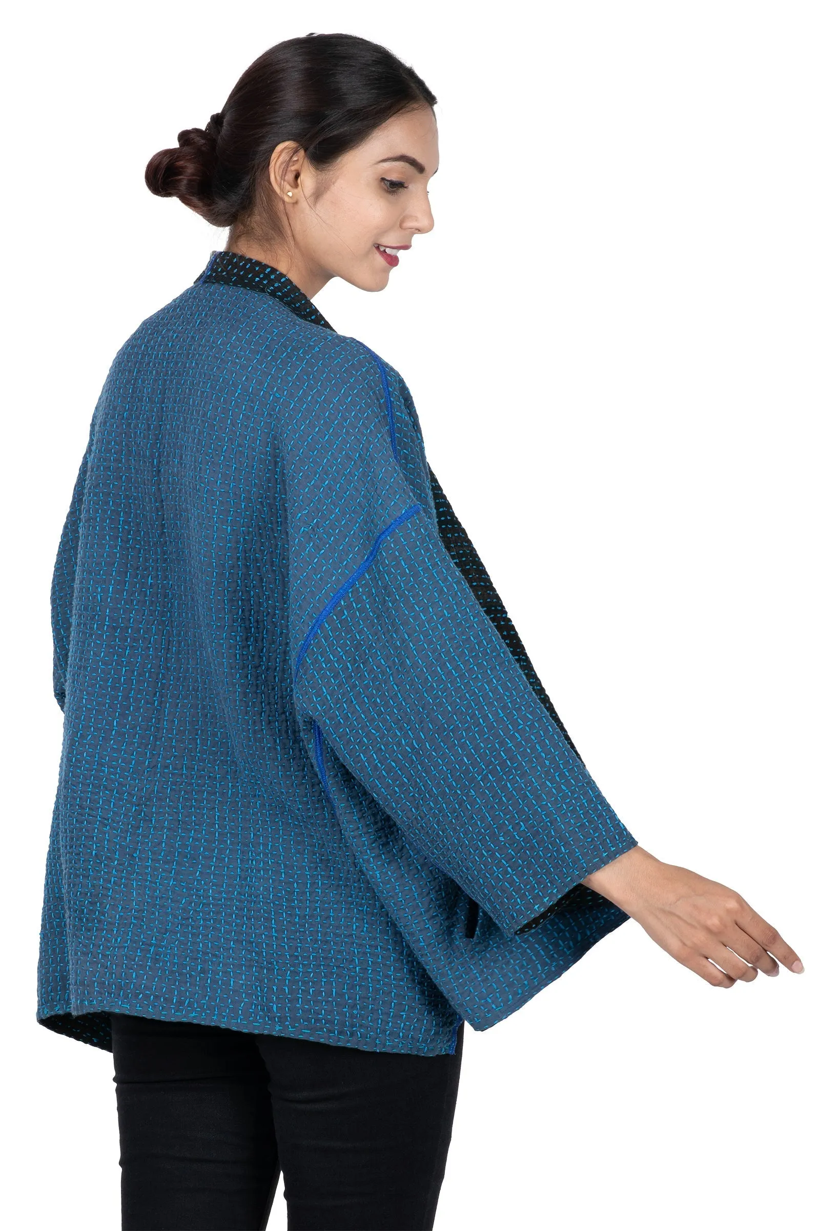 WAFFLE KANTHA MINI KIMONO JKT - wf3055-blu -