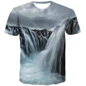 Waterfall T-shirt Men Mountain Shirt Print Water Tshirt Anime Cloud Tshirts Casual Harajuku T shirts Funny Short Sleeve Hip hop