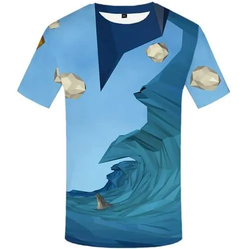 Wave T-shirt Men Cartoon Tshirts Cool Art Tshirts Novelty Abstract Tshirt Printed Geometric Shirt Print Short Sleeve Hip hop Men