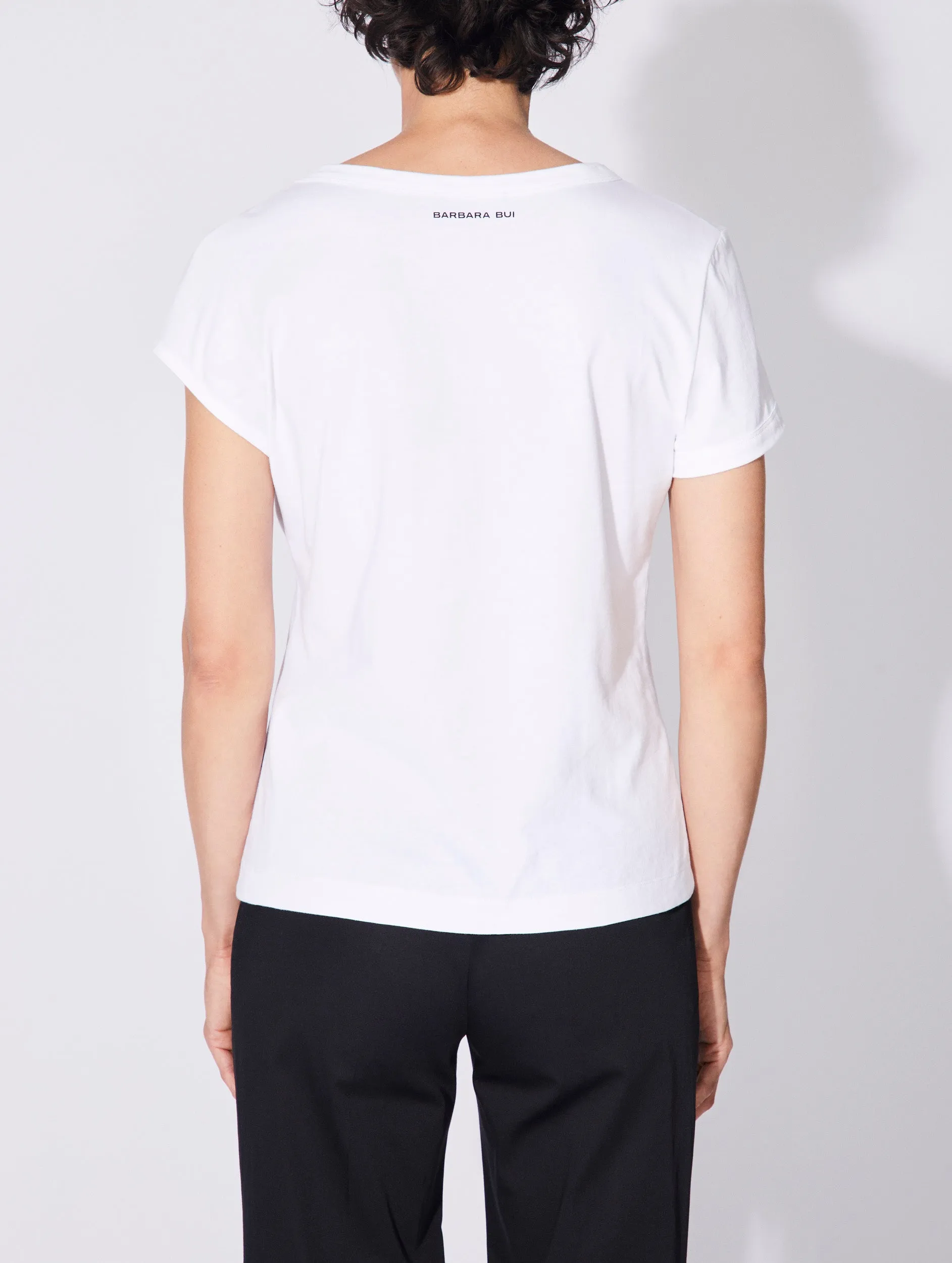 White cotton jersey draped T-shirt